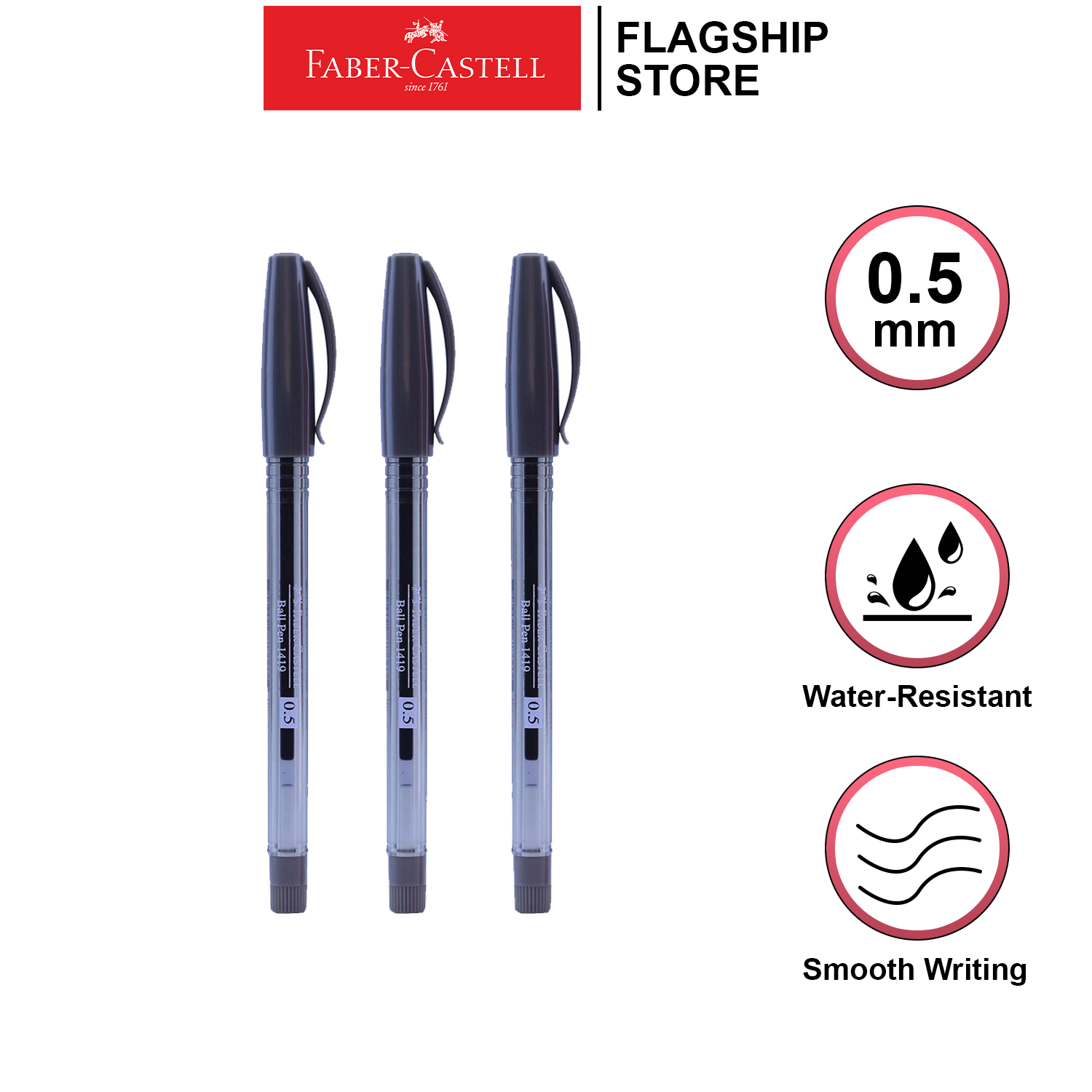 Faber-Castell 1419 Ballpen Black 3PCS (12SP1419BLK3)