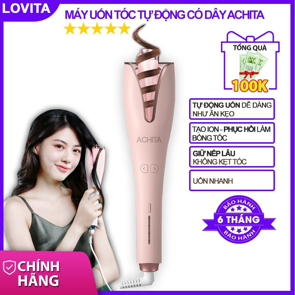 Máy uốn tóc xoăn tự động ACHITA A11 có dây tạo kiểu xoăn đa dạng, máy làm tóc không gây rối tóc, giúp tóc bóng mượt - Shop Lovita