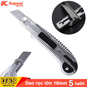 Dao rọc giấy lớn thay lưỡi liên tục Nhật Kapusi JAPAN, dao trổ 5 lưỡi 18mm thép SK5 siêu sắc, khung kim loại siêu bền, dao cắt giấy, rọc băng dính, cắt thùng bìa carton, cắt decal, dao rọc giấy Nhật, dao rọc giấy to, dao roc giay