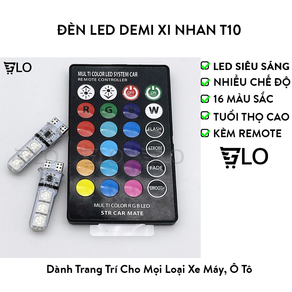 Đèn led demi xi nhan xe máy t10 16 màu có remote