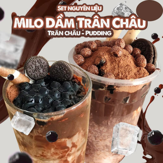 💖 Set Milo Dầm Trân Châu Pudding + Công Thức Dễ Làm Thành Công 100%, Set Milo Cacao Dầm Siêu Ngon