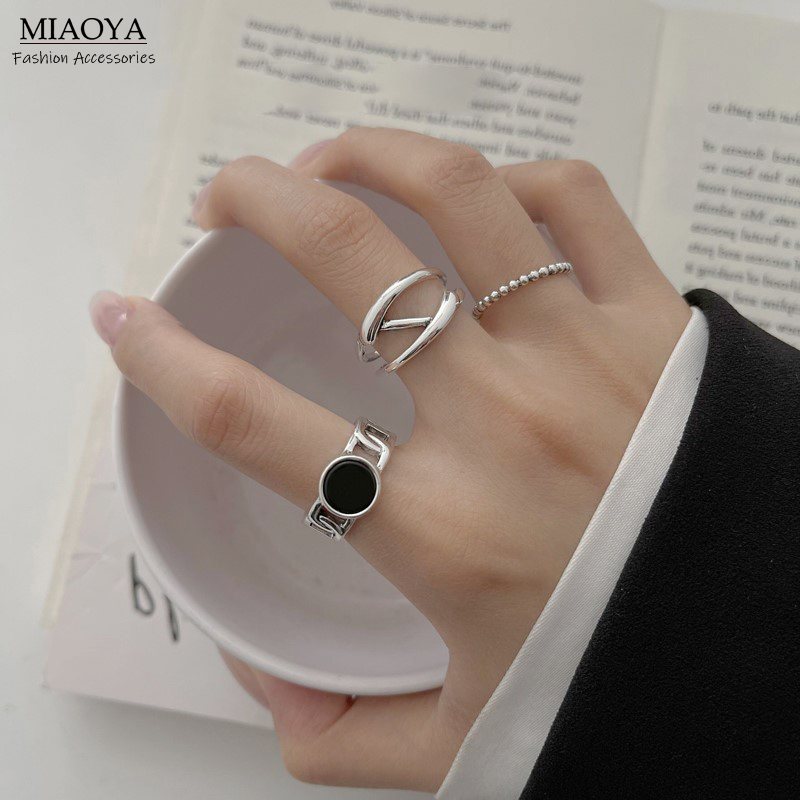MIAOYA Fashion Jewelry Shop 3 chiếc nhẫn hợp thời trang dành cho nữ Phụ kiện cho cặp đôi theo phong cách Punk Quà tặng sinh nhật đẹp