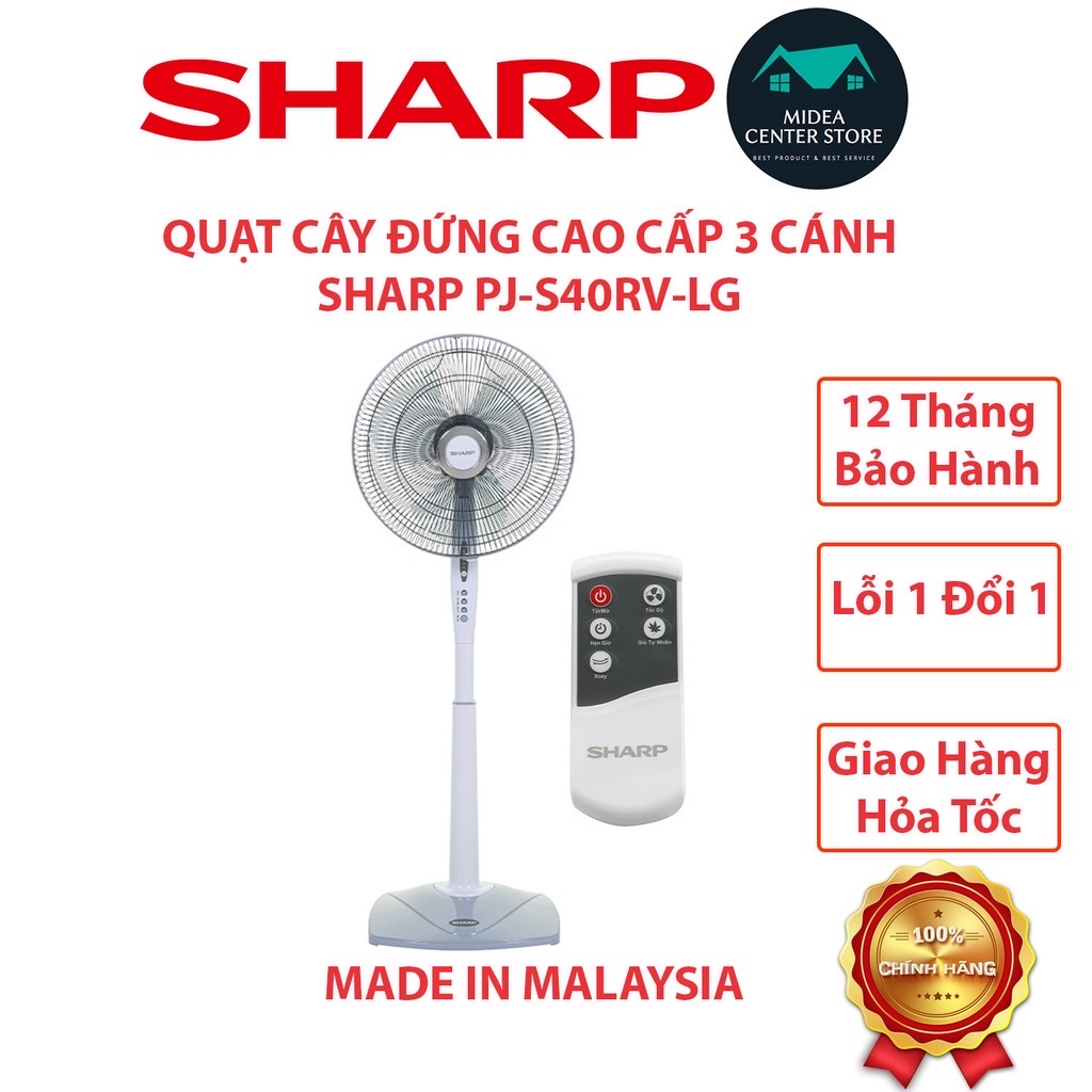 Quạt cây đứng Sharp PJ-S40RV-WH, điều khiển từ xa remote, hàng chính hãng, bảo hành 12 tháng toàn quốc