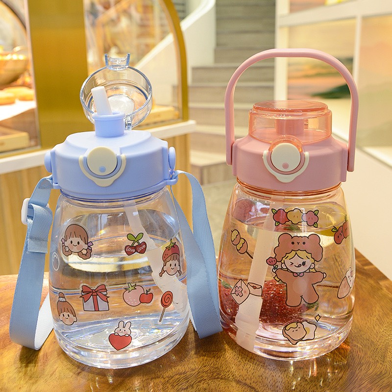 Bình đựng nước 1300ml có vạch báo giờ uống nước siêu dễ thương