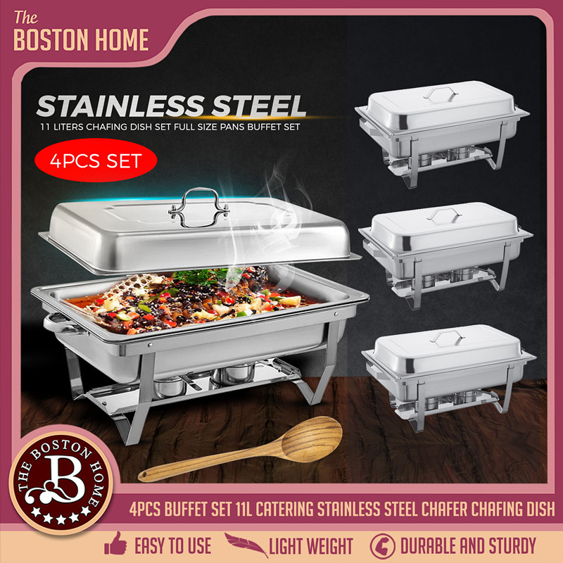 BOSTON HOME Set Of 4pcs Chafing Dish 11L Food Warmer Buffet Stainless