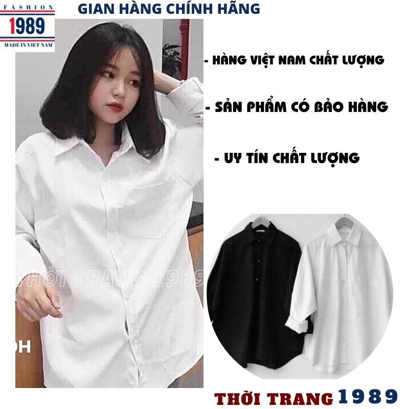 Áo sơmi unisex 2 mầu đen trắng kiểu dáng hàn quốc phom to rộng -THỜI TRANG 1989