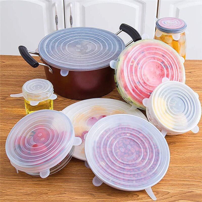 Set 6 nắp đậy thực phẩm silicon siêu dai, Combo 6 miếng silicone bọc thực phẩm, Bộ 6 Nắp đậy màng silicon bảo quản thức ăn dày dặn độ co giãn tốt