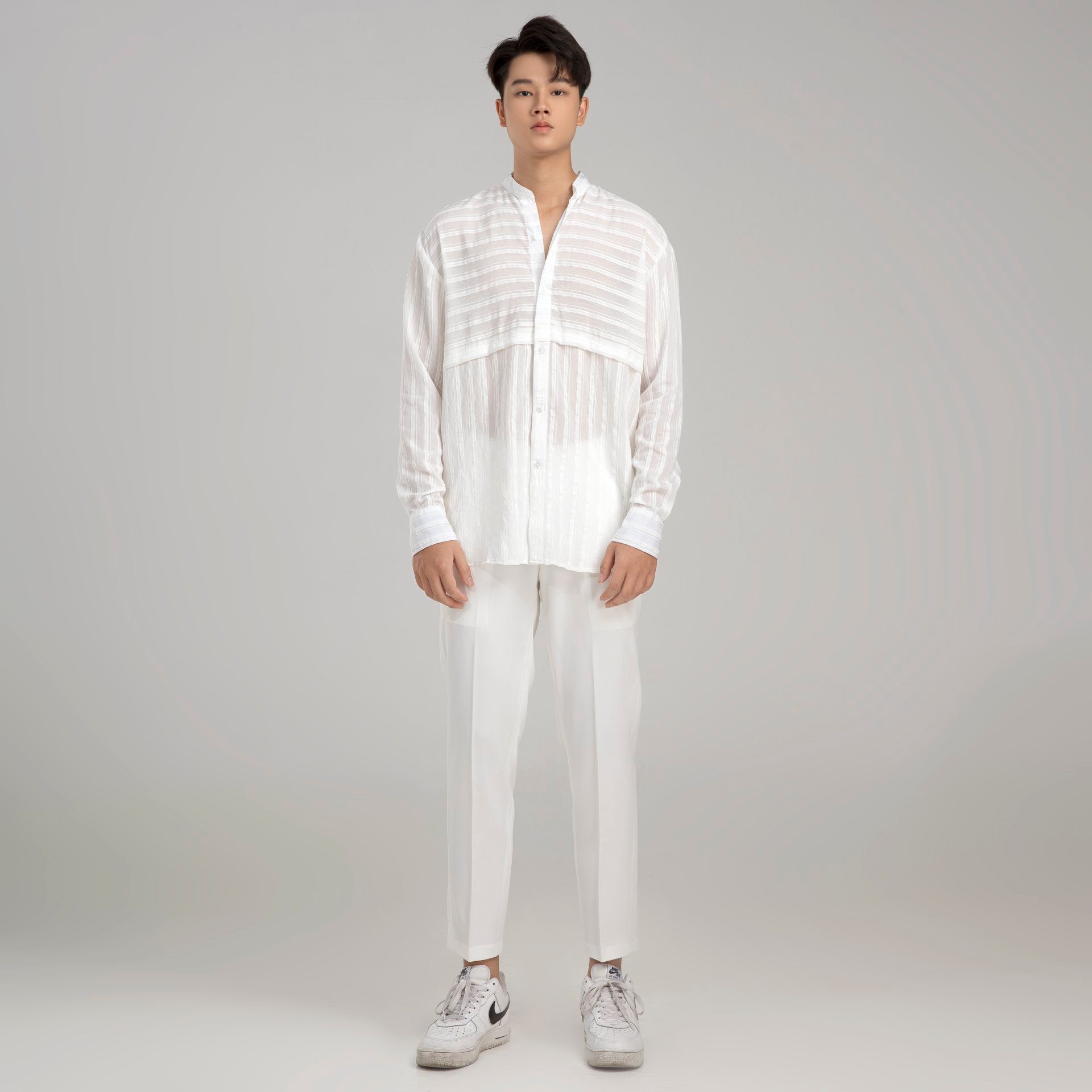 Áo sơ mi nam linen Màu Trắng Phom Hàn Quốc Lịch Lãm Thời Trang Ứng Dụng
