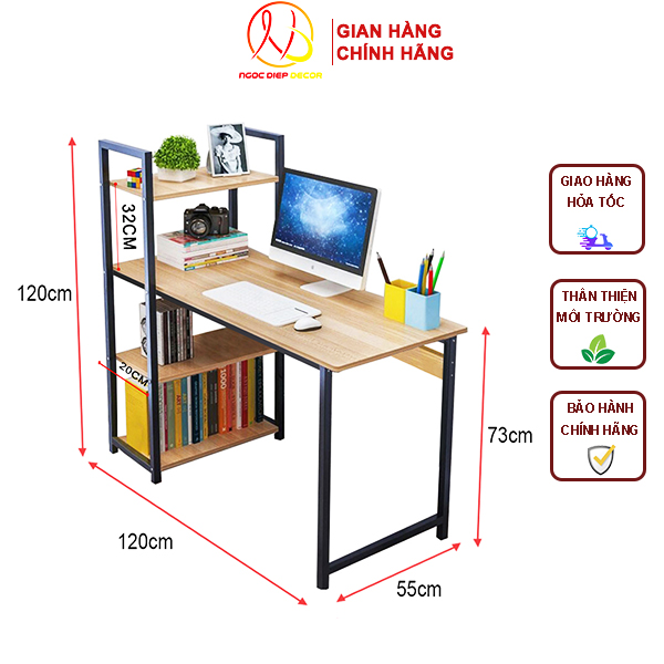 Bàn làm việc khung sắt kèm giá sách sơn tĩnh điện chịu lực cao, bàn vi tính hoặc bàn học, làm việc lắp ráp dễ dàng