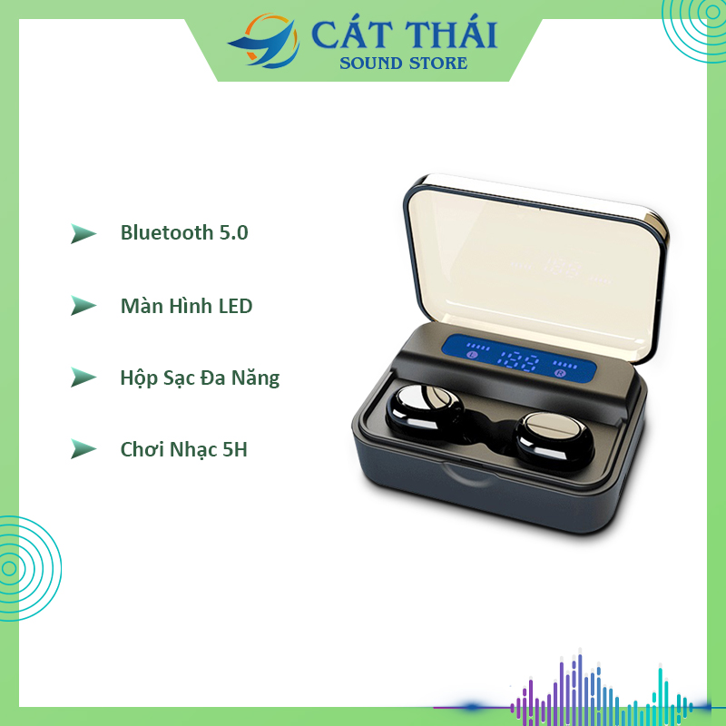 Tai nghe bluetooth F9 (Màu đen) hộp đựng có màn hình hiển thị có thể dùng để sạc cho điện thoại bluetooth 5.0 âm thanh cực rõ ràng nhỏ gọn dễ bỏ túi