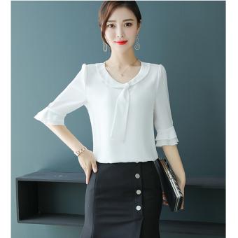 Bán Lẻ Giá Sỉ. Áo Sơ Mi Nữ Công Sở Kiểu Cổ Tròn 1 Nơ