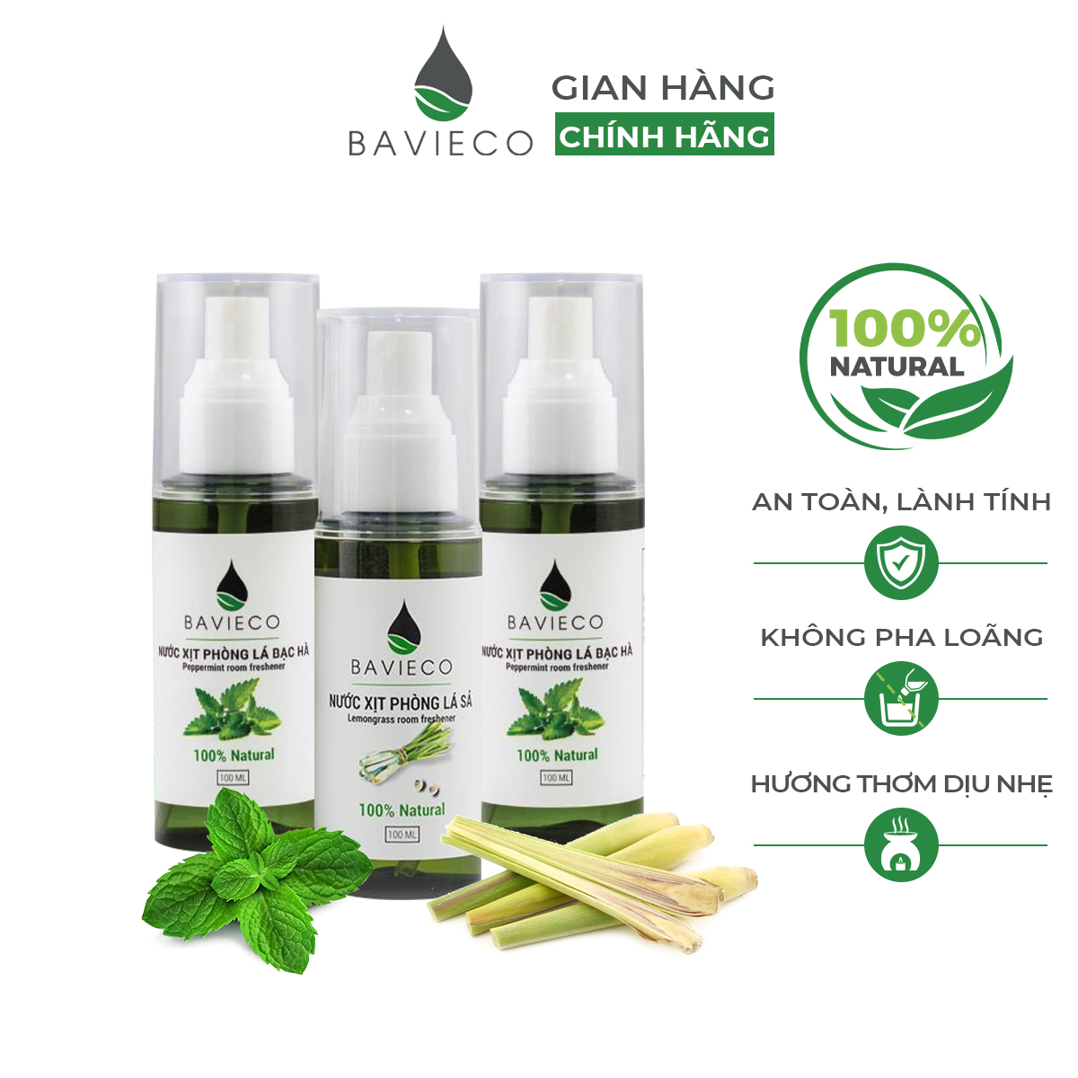 Combo 3 nước xịt phòng bất kỳ BAVIECO 100ml thơm phòng, tiện lợi