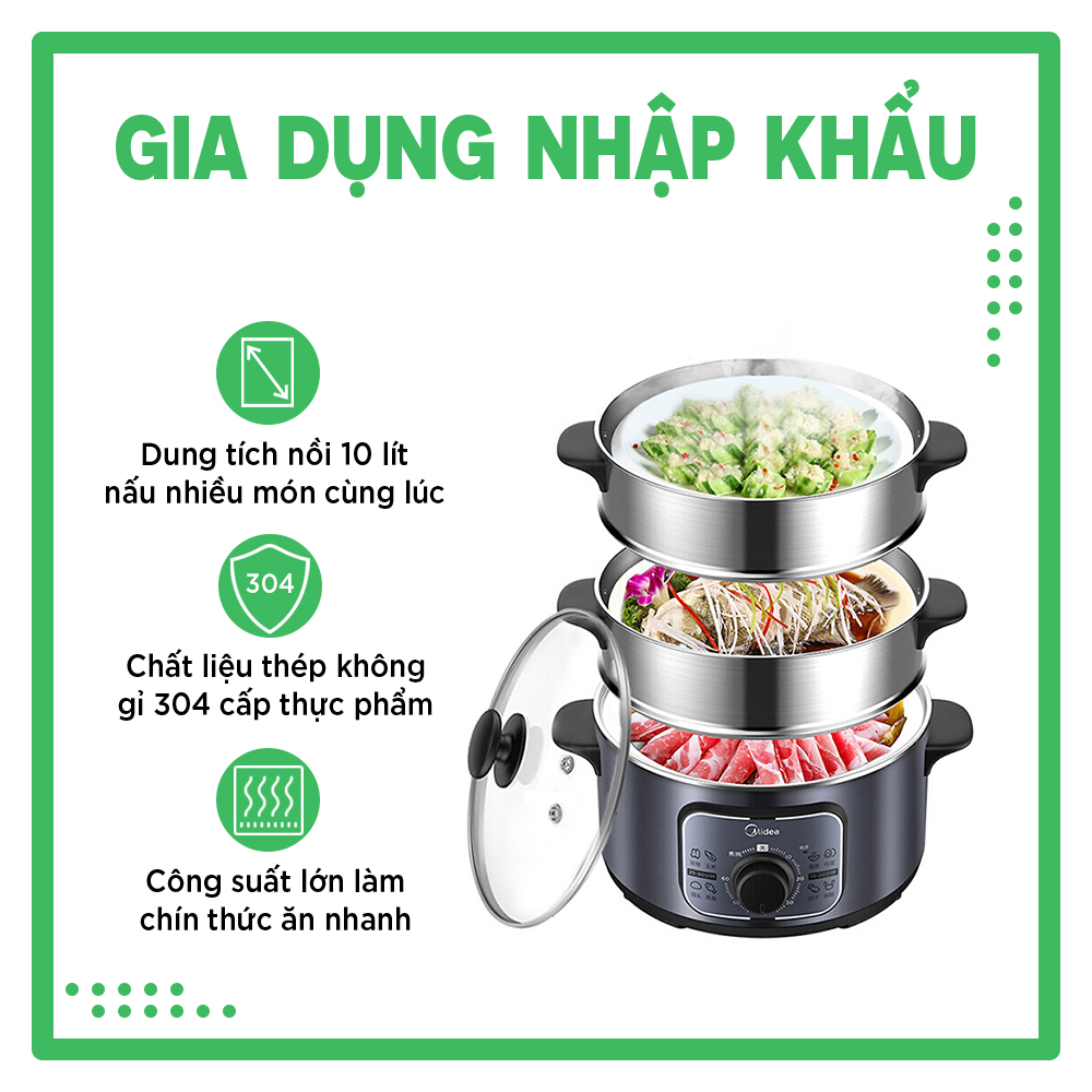 [FreeshipMAX] Nồi hấp điện 3 tầng Midea MZ-ZG26EASY401 - Nồi Midea chính hãng bảo hành 12 tháng