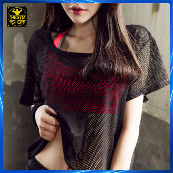 Áo lưới croptop tập gym, yoga, thể thao AMIN AM009 thoáng mát, mặc bên ngoài