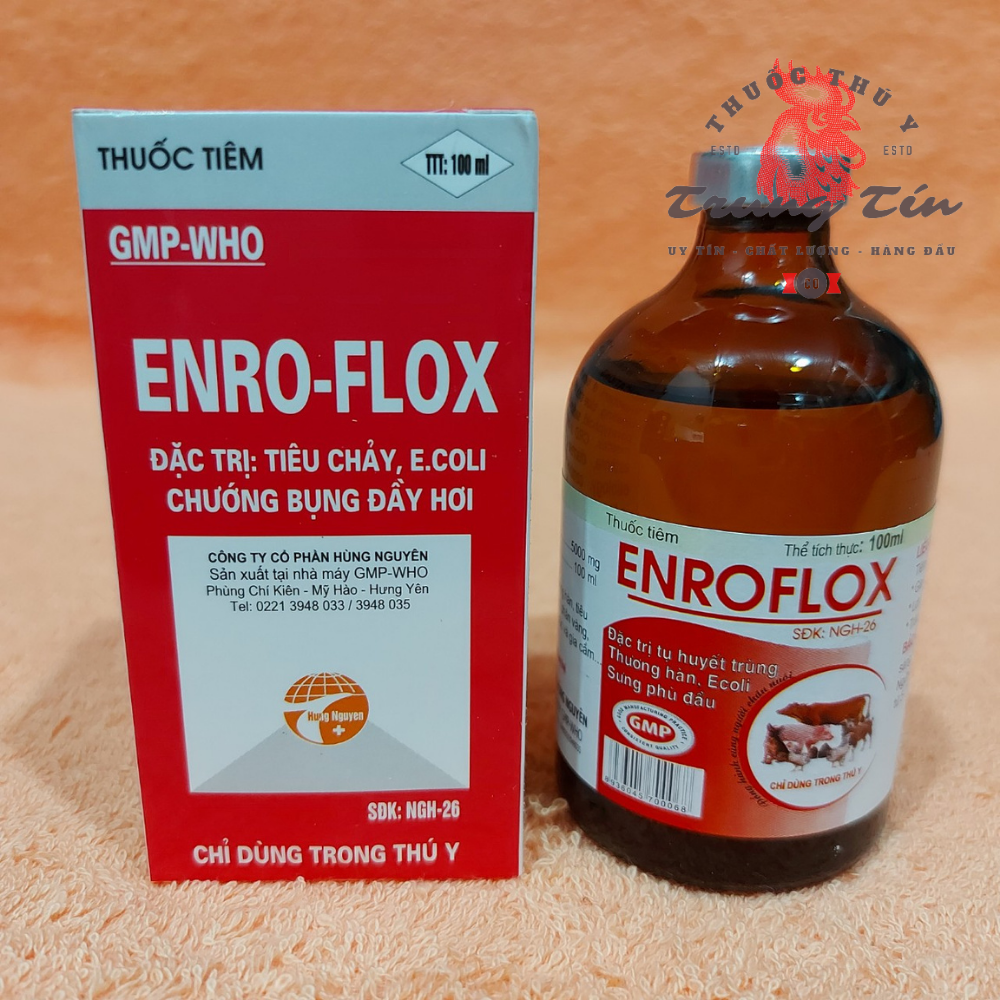 ENRO FLOX - Thuốc gà đá đặc trị tụ huyết trùng , thương hàn , e coli , sưng phù đầu - gia súc , gia cầm - 1 chai / 100ml
