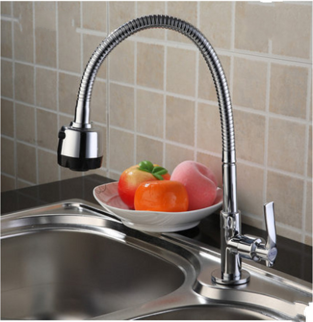 Vòi rửa chén lạnh inox 304 không gỉ, cần mềm bẻ xoay 360 linh hoạt điều chỉnh 2 chế độ