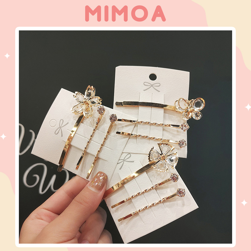Vỉ 3 kẹp tóc nữ đính đá nhiều mẫu lấp lánh