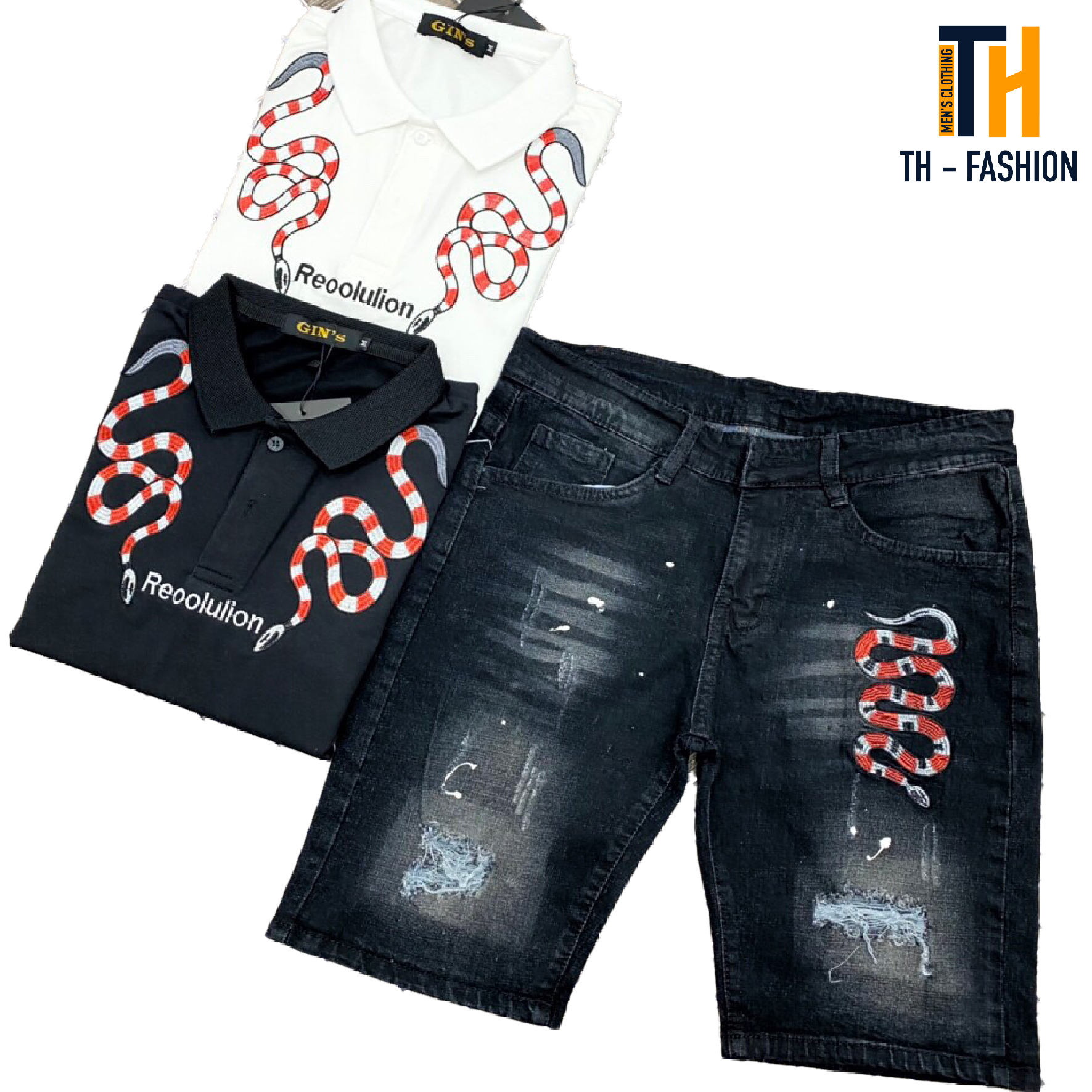 Quần short jean nam phối Logo hình rắn cực đẹp, quần bò jean nam ngắn thời trang cao cấp hàng Shop TH-FASHION - GI021