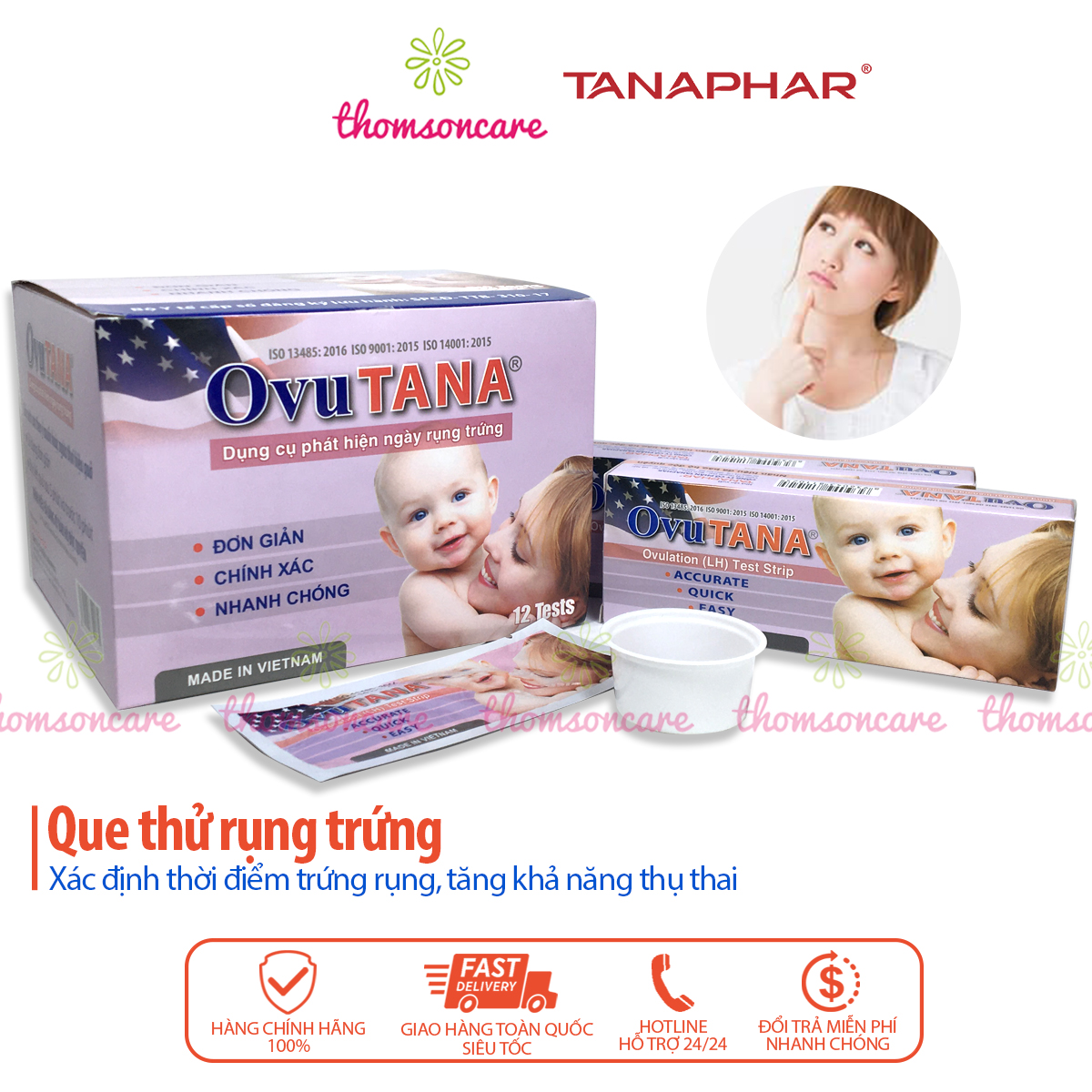 Hộp 12 que thử rụng trứng Ovutana của tanaphar, xác định thời điểm trứng rụng