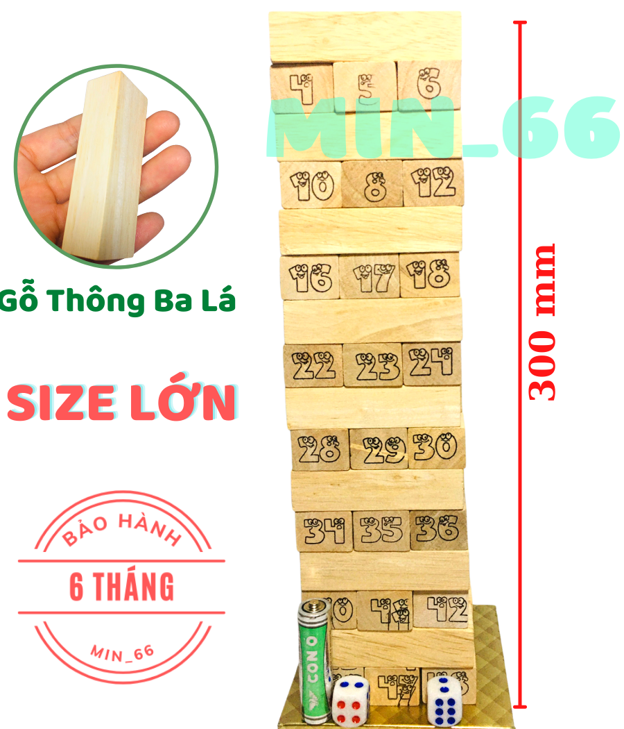 Rút gỗ 50 chi tiết jenga có đánh số - gỗ thông ba lá bền, vân đẹp - loại siêu lớn 1.2 kg - bảo hành 6 tháng