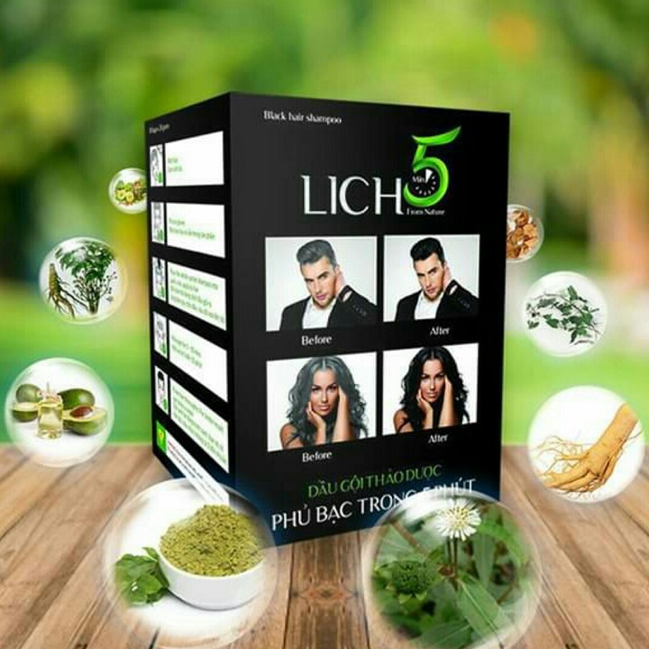 Dầu gội phủ bạc thảo dược đen tóc lich5 Cỏ Cây Hoa Lá (Hộp 10 gói)