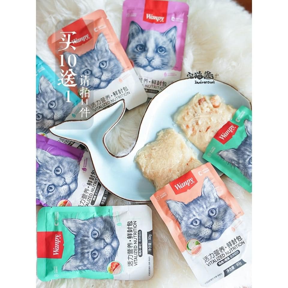 Pate Wanpy gói 80gr cho mèo mọi lứa tuổi nhiều vị thơm ngon hấp dẫn, thương hiệu Trung Quốc
