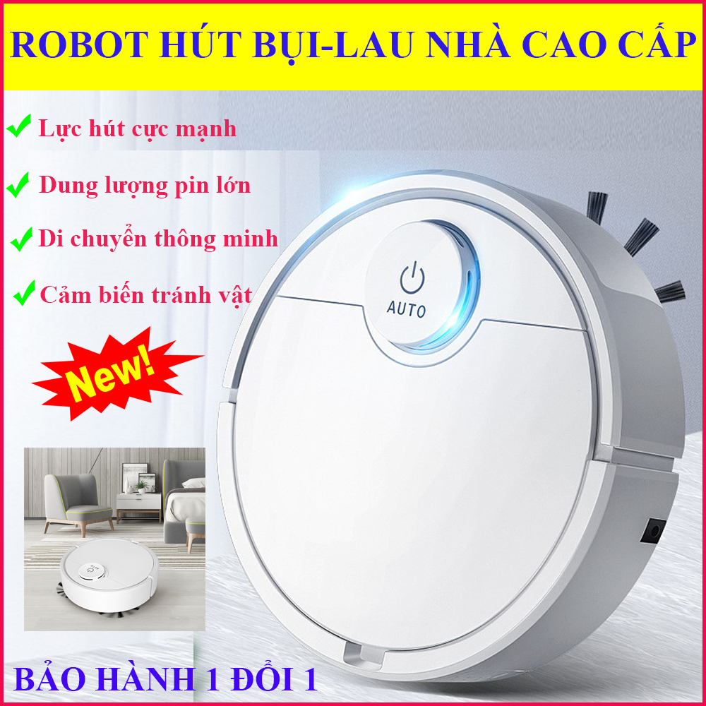 Robot Hút Bụi Lau Nhà, Robot Hut Bui, Máy Hút Bụi Thông Minh. Tự động tìm bụi bẩn để quét, hút và lau sạch sẽ, hút bụi được trên mọi bề mặt ngóc ngách, lực hút mạnh mẽ.LỖI 1 ĐỔI 1