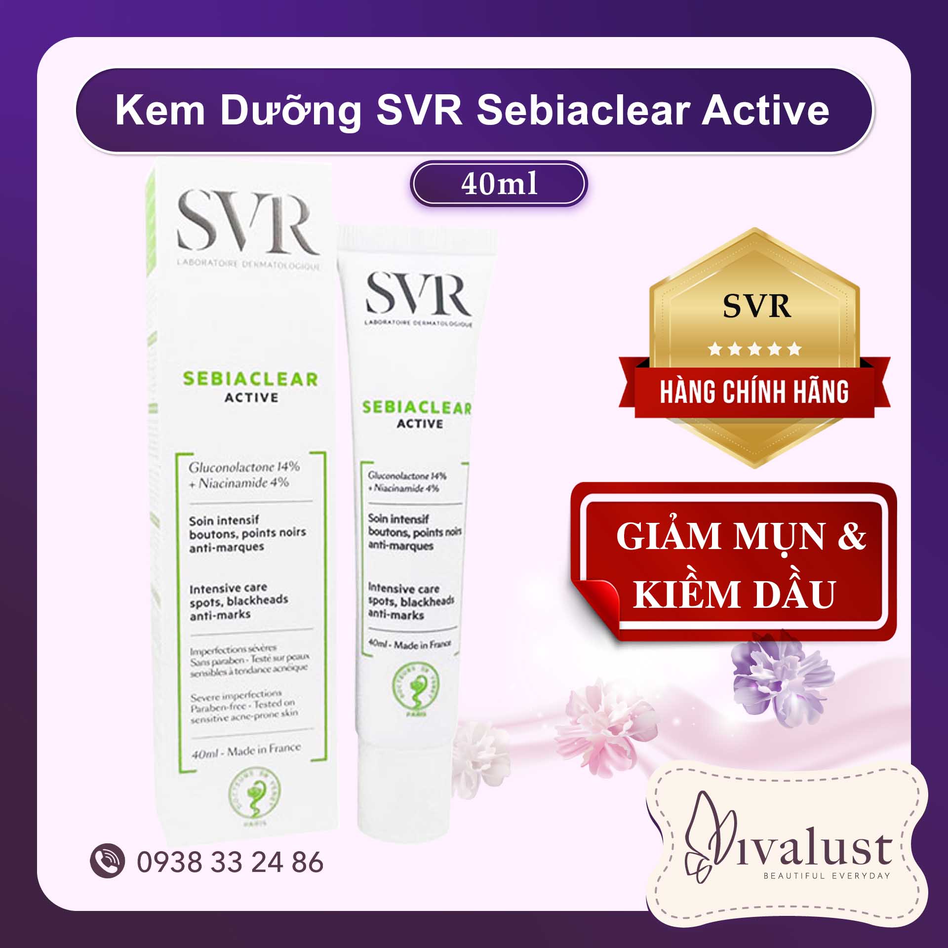 Kem Dưỡng SVR Sebiaclear Active 40ml - Giảm Mụn Và Loại Bỏ Dầu