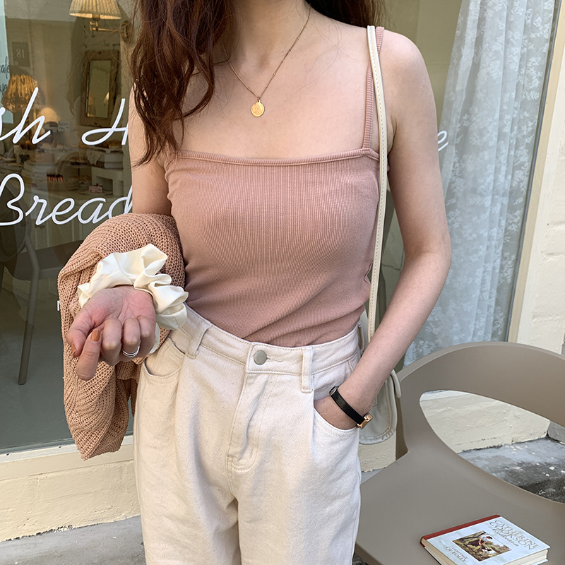 Áo 2 dây nữ ngang ngực cotton thun gân co giãn Hàn Quốc Áo dây sợi bún chất mềm mại