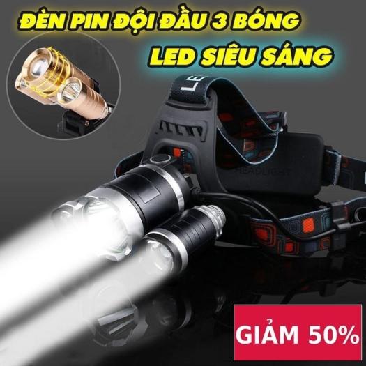 Đèn Pin Đội Đầu Sạc Điện Máy Xanh - (Đèn Tốt )Đèn Pin Đội Đầu Siêu Sáng - Đèn Pin Led Siêu Sáng Đội Đầu 3 Bóng (Đen) Nhiều Chế Độ Tặng Kèm Pin Và Sạc