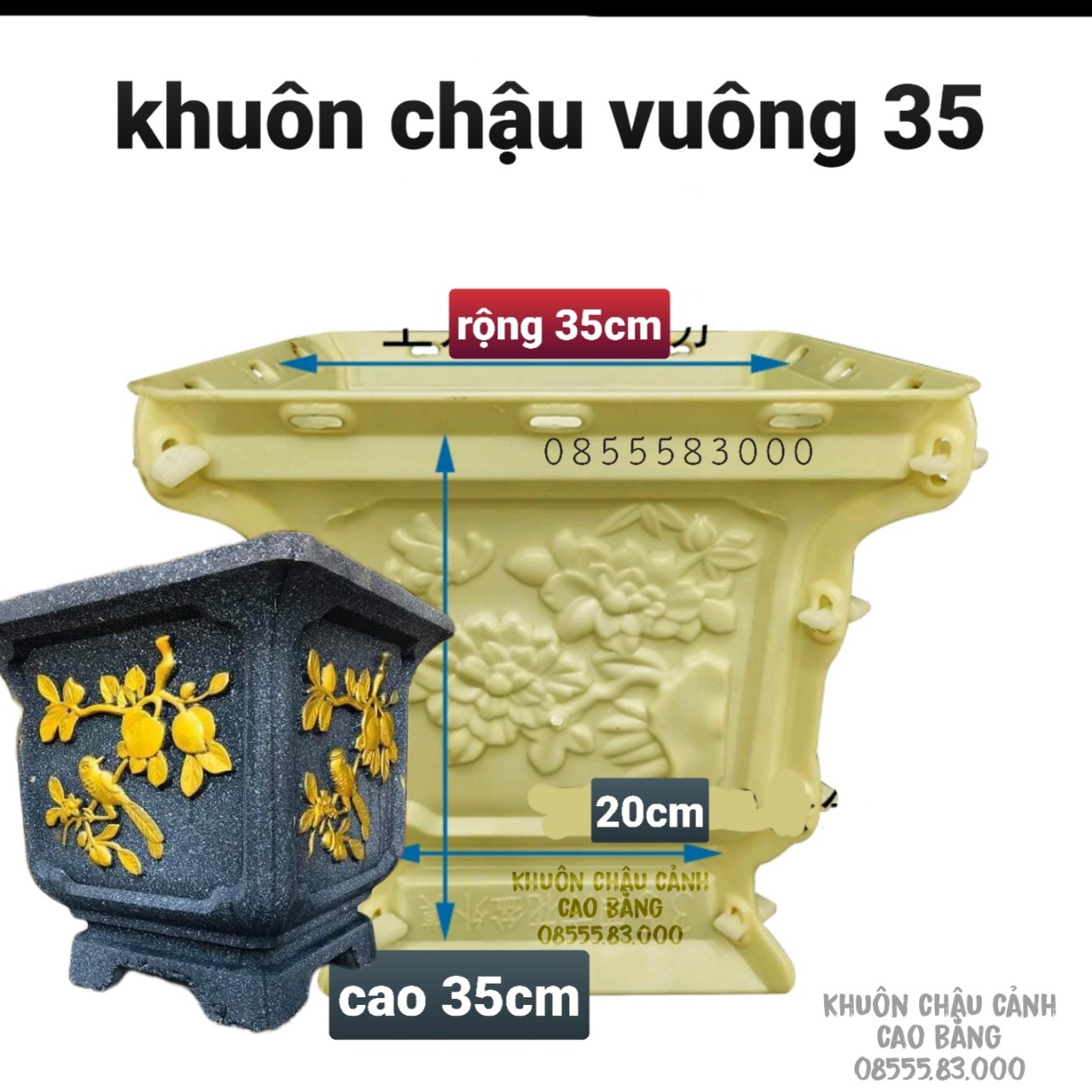 Khân đúc chậu cảnh ABS vuông 35x35 [chất liệu ABS siêu bền] khuôn có lòng trong dễ dàng sử dụng cho người mới bắt đầu