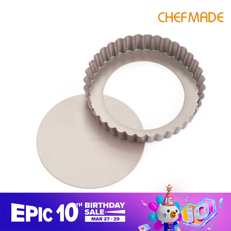 Chefmade chảo bánh tart tròn chống dính 7 inch đĩa bánh tart đáy tròn nhỏ màu vàng kim khuôn nướng, khay bánh bếp nướng wk9209