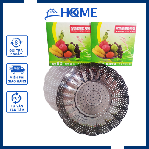 Vỉ rổ hấp tròn inox đựng hoa qủa ráo nước tiện lợi loại lớn đk 24cm