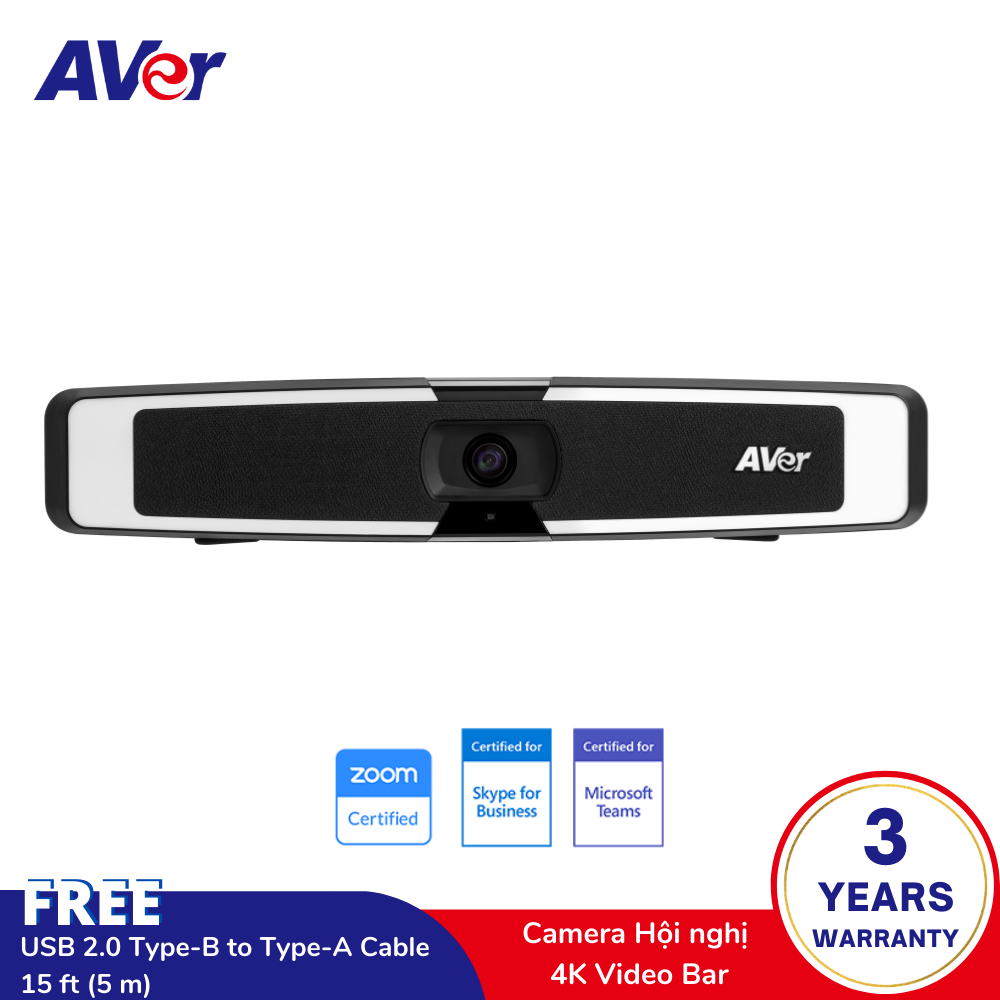 AVer VB130 | USB Camera hội nghị - Hình ảnh 4K, 120° FOV, up to 4X zoom, tự động điều chỉnh ánh sáng, phù hợp với phòng họp vừa & nhỏ và WFH, kết nối với loa và micro, lắp đặt nhanh gọn, dễ dàng