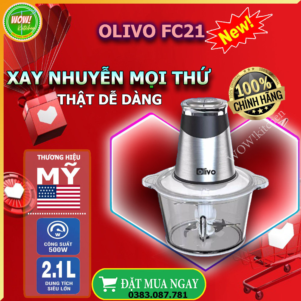 Máy Xay Thịt Đa Năng Cao Cấp OLIVO FC21, Công Suất 500W, Dung Tích 2.1L