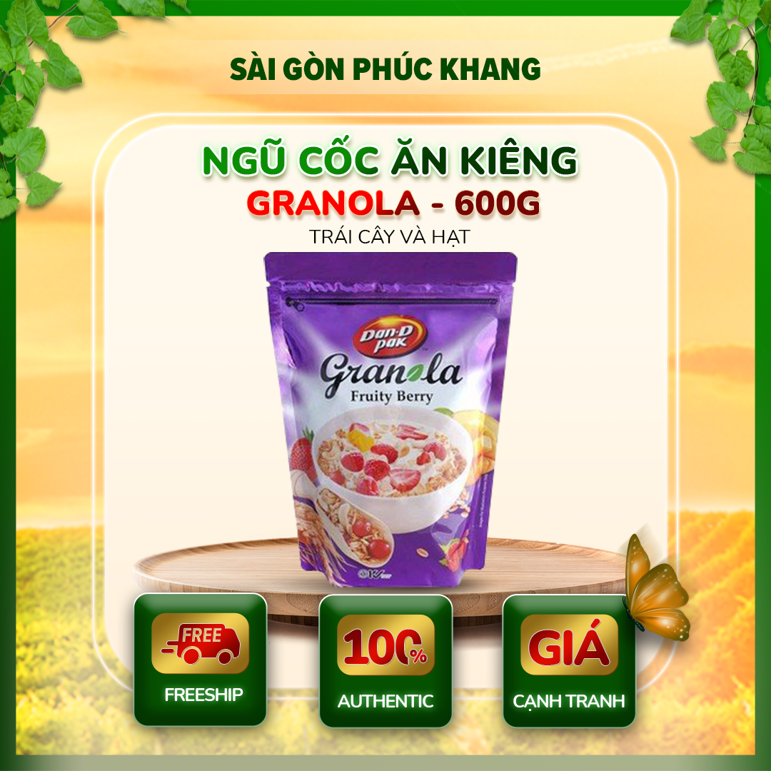 NGŨ CỐC ĂN KIÊNG GRANOLA 600GR TRÁI CÂY VÀ HẠT FRUITY BERRY DAN.D.PAK,KHÔNG CHẤT BẢO QUẢN,HỖ TRỢ GIẢM CÂN,CHỐNG LÃO HÓA DA,TỐT CHO HỆ TIÊU HÓA VÀ TIM MẠCH