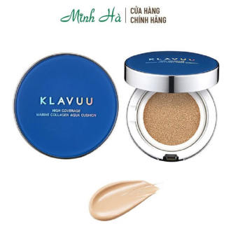 Phấn nước Klavuu Blue Pearlsation High Coverage Marine Collagen Aqua Cushion giúp da ẩm mịn và che phủ tốt