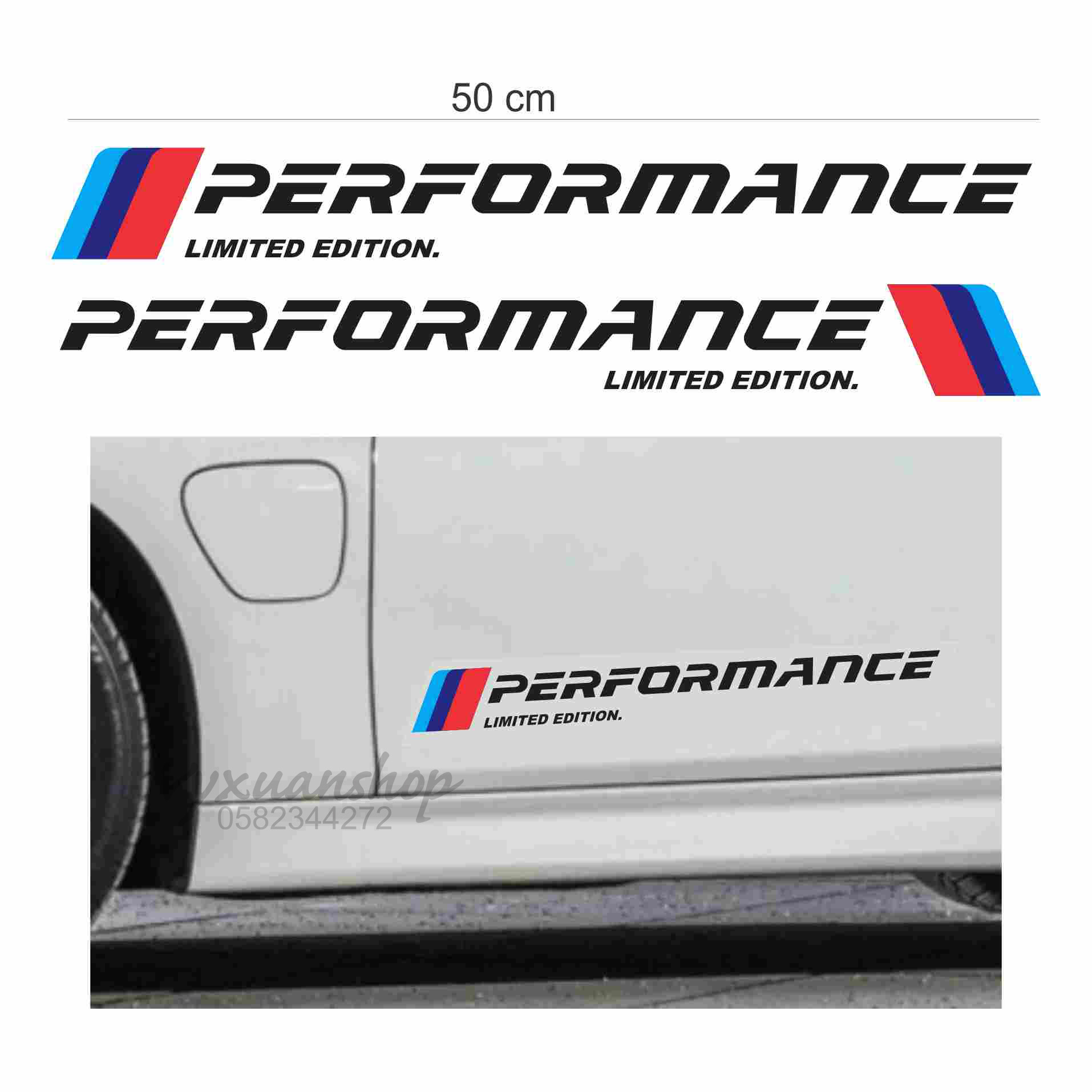 Tem chữ thể thao Performance dán thân xe, cánh cửa xe ô tô sáng màu