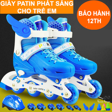Giày Bé Gái,Giày Trẻ Em Nam,Patin Trẻ Em-Giày trượt patin cho bé từ 5-14 tuổi đầy đủ đồ bảo hộ, có đèn phát sáng - Bảo Hành 1 Đổi 1 Bởi BLUEHOUSE 97