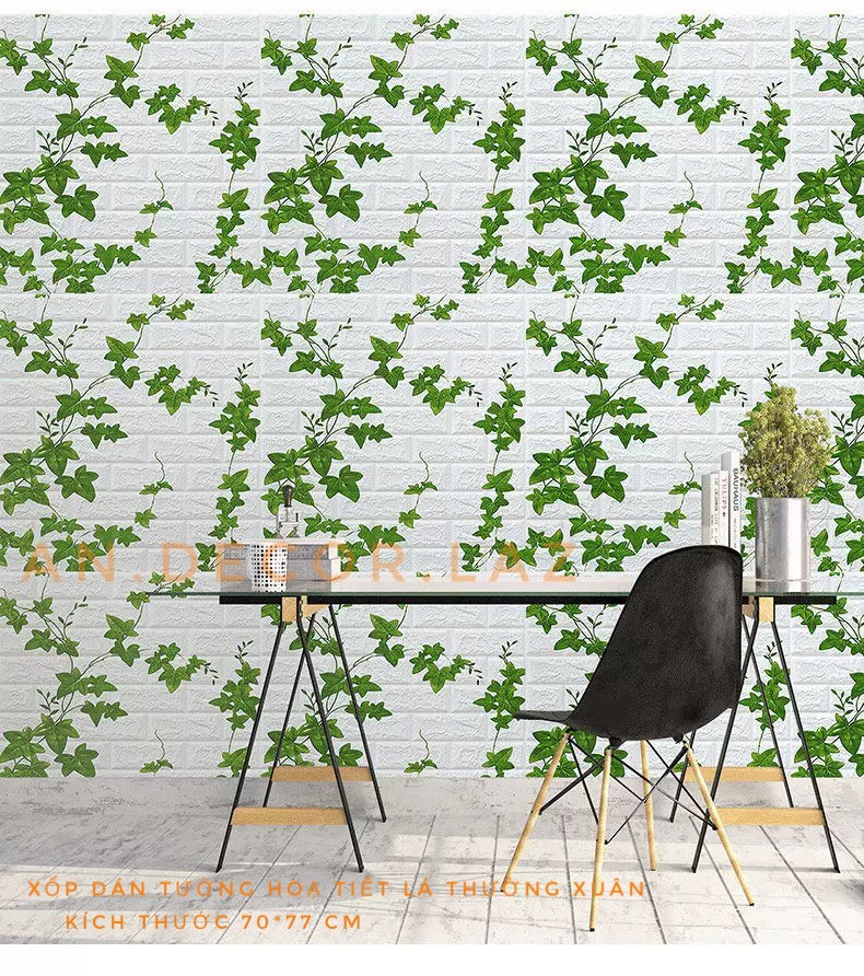10 tấm xốp dán tường hoạ tiết lá thường xuân, kích thước 70*77 cm, mặt sau có sẵn keo siêu dính