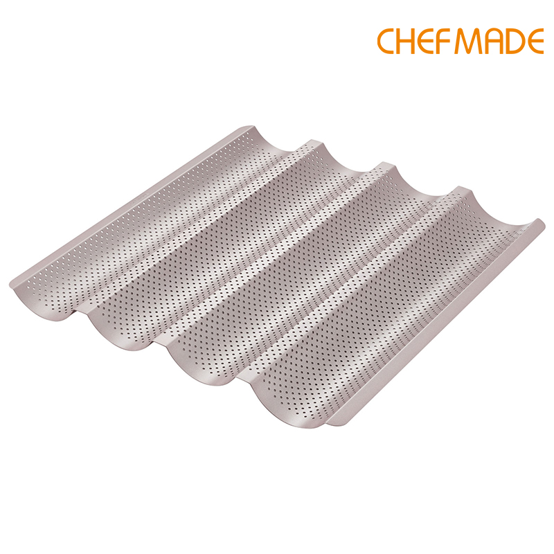 Chefmade chảo nướng bánh mì đục lỗ chảo bánh mì pháp siêu thông gió chống dính 15 inch 4 lò nướng kênh 2.8 inch wk9865