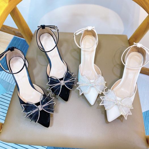 ❁ Giày Cao Gót Sandal Nữ Quai hậu nơ đính đá xinh Xuất sắc - cao 5p - Giày Bánh Bèo mã BuomV2