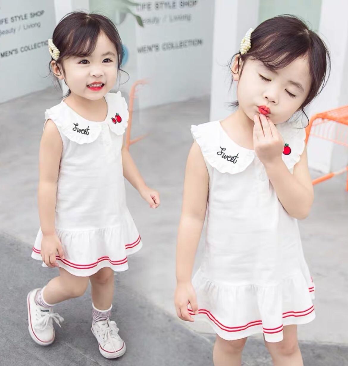 MỚI | Đầm Đuôi Cá Kẻ 2 Sọc Cổ Sen Cho Bé 8-18kg SHOP BEECOW