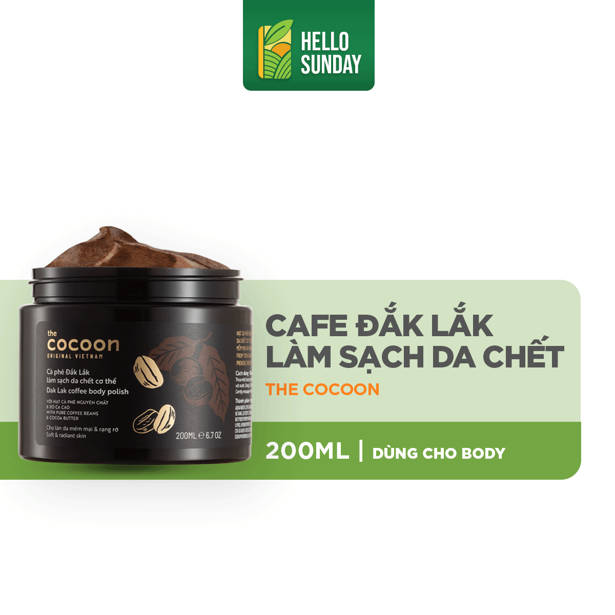 Tẩy da chết cơ thể cà phê đắk lắk cocoon 200ml