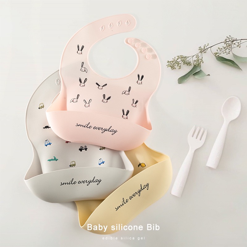 Hàng đẹp - yếm ăn dặm silicon mềm mại chống thấm cho bé