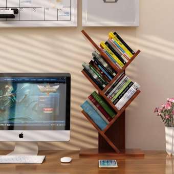 Giá sách hình xương cá - Kệ sách 5 tầng  Oto Fun hình xương cá vân gỗ, hàng Việt  Nam xuất