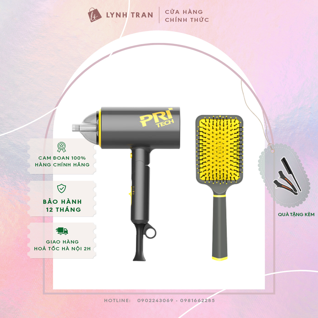 Bộ đôi Máy sấy tóc ION & Lược chải chống rối Pritech®️