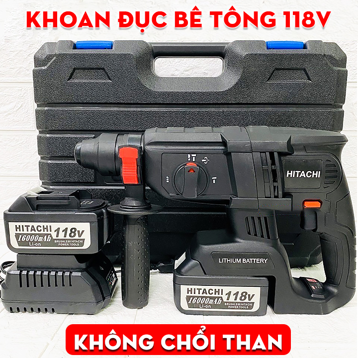 Bộ máy khoan đục bê tông dùng pin hitachi 118v - khoan bê tông siêu khỏe - máy khoan cầm tay 3 chức năng - khoan bê tông chuyên dụng - máy bắt vít