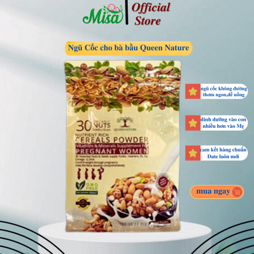 Ngũ Cốc  Queen Nature  Bột Ngũ Cốc Cho Bà Bầu Thơm ngon,dễ uống, Ngũ Cốc Dinh Dưỡng Cho Bà Bầu Không Đường-Misa MB Care