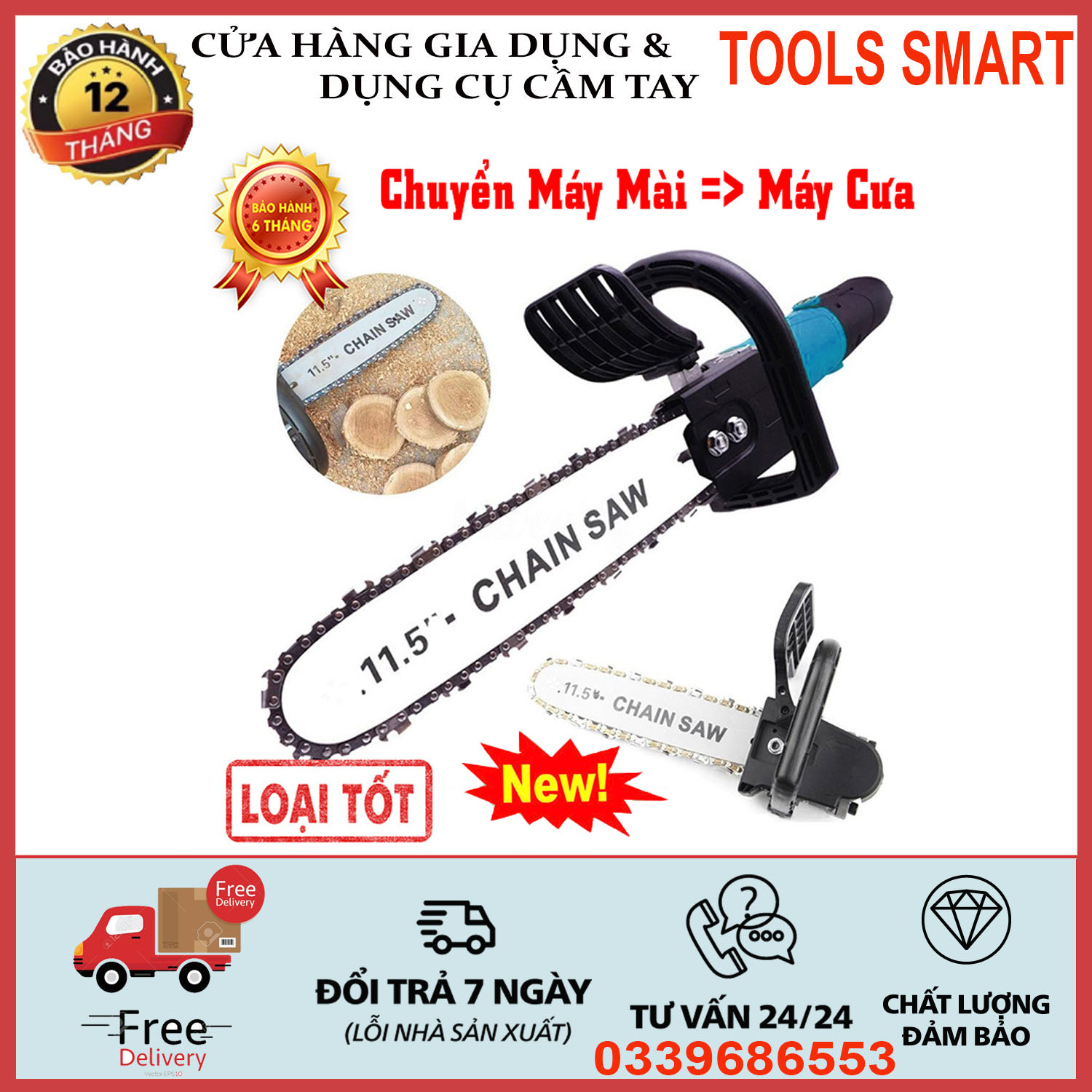 Bộ lam xích chuyển đổi máy mài thành máy cưa lưỡi cưa xích mini gắn máy mài 11.5mm - lưỡi cưa mini chain saw - lưỡi cưa gỗ cao cấp theo công nghệ japan